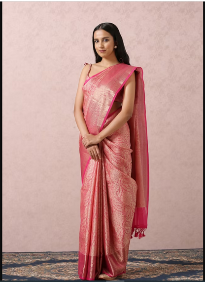 Pink Zari Weaved Saree