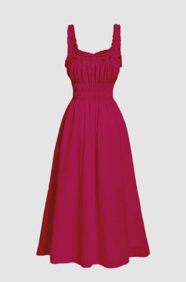 Solid Frill Trim Tie Front Hot Pink Dress