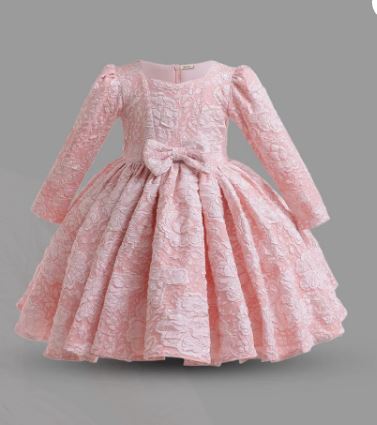 Girls Includ Pink Full Sleeves Textured Party Wear Dress