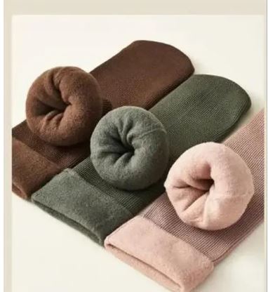 3 Pair Fleece Soft & Woolen Cozy Winter Thick Warm Stretchy Elastic Socks (With Thumb) for Women Girls (Random color)