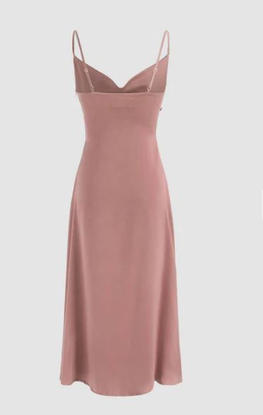 Solid Cowl Neck Slit Midi Dress in Peach