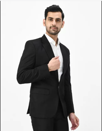 FIVEFEB  Men Solid Single Breasted Formal Blazer  (Black)