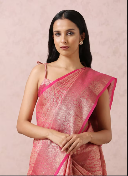 Pink Zari Weaved Saree