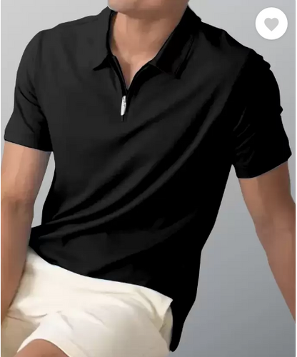 Men Solid Polo Neck Poly Cotton Black T-Shirt