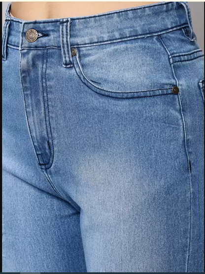 Women Flared High Rise Blue Jeans