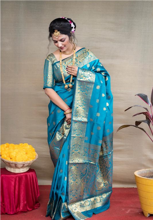 Rama Paithani Silk Saree For Women Saree For Weddings & Party For Women