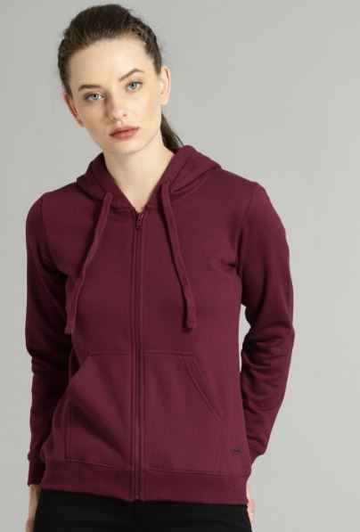 Clothy outlet Cotton Hoodie for Women Zipper Hooded with Kangaroo Pocket Full Sleeves