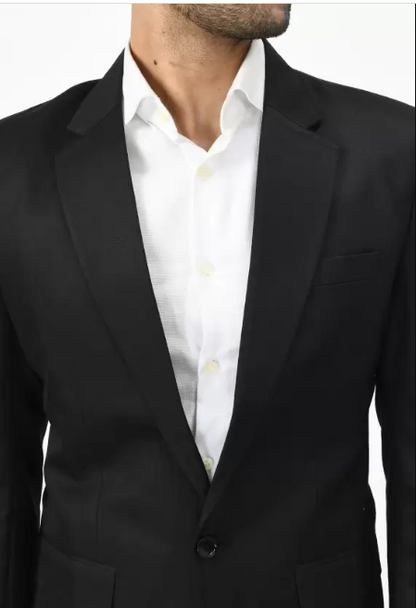 FIVEFEB  Men Solid Single Breasted Formal Blazer  (Black)