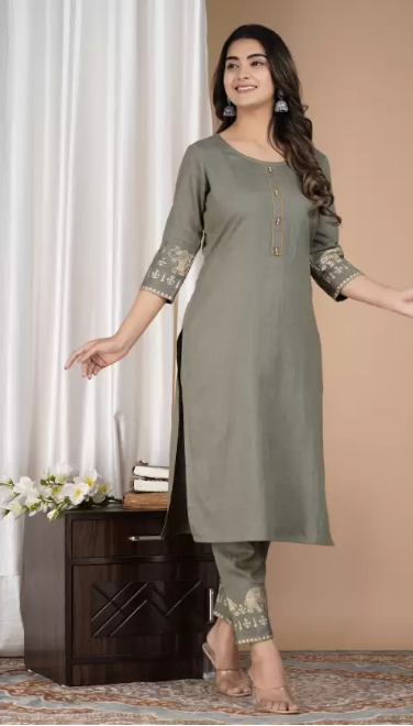 Women Cotton Rayon Kurta Pant Dupatta Set