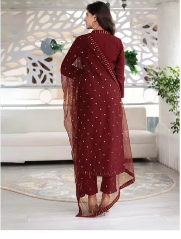 ZEEPKART V Neck Straight Kurta with Salwar & Dupatta