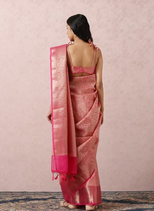 Pink Zari Weaved Saree