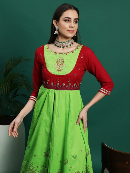 Ethnic Motifs Embroidered Thread Work Calf Length Anarkali Kurta