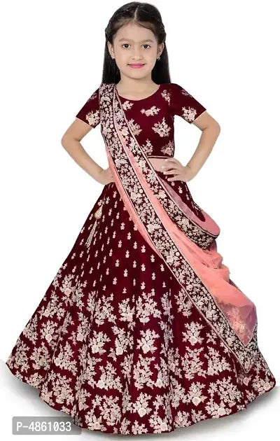 Baby Doll Girls Taffeta Satin Semi-Stitched Lehenga Choli Dupatta Set