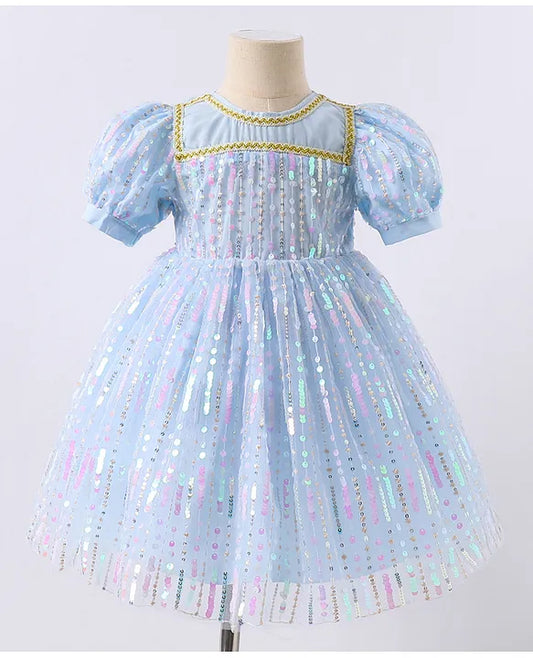 Kookie Kids Half Sleeves Party Frock with Sequin Detailing - Blue