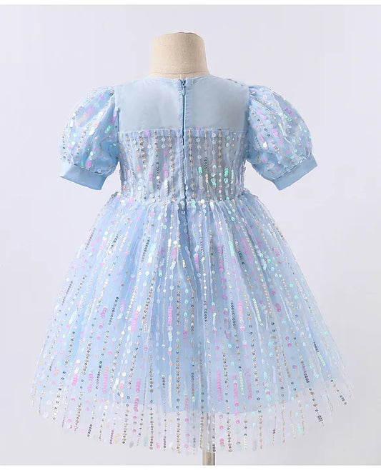 Kookie Kids Half Sleeves Party Frock with Sequin Detailing - Blue