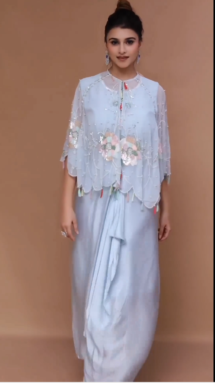 Silk Organza Kurta Embroidered Short And Palazzo Set For Women