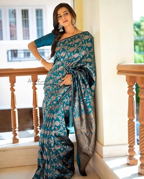 Women's Banarasi Soft Lichi Silk Saree For Beautiful Rich Pallu & Jacquard Lace Border Work Saree