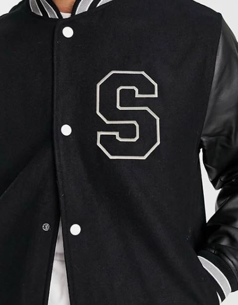 BE SAVAGE Letterman Varsity Jacket with Faux Leather Sleeves