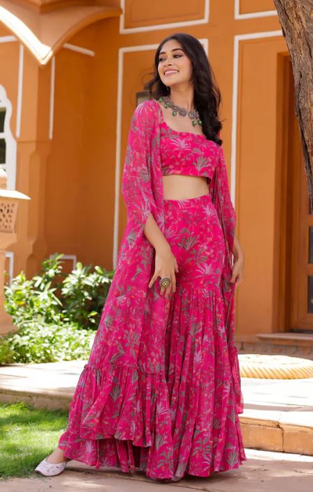 Aachho Preet Georgette Cape Sharara Set