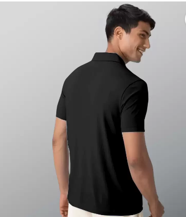 Men Solid Polo Neck Poly Cotton Black T-Shirt