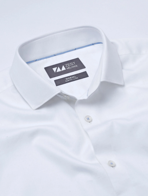 White Shirt With Blue Contrast Detail