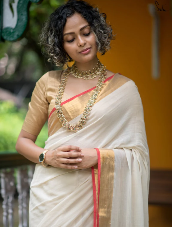 Off White Mulmul Cotton Saree With Zari Border