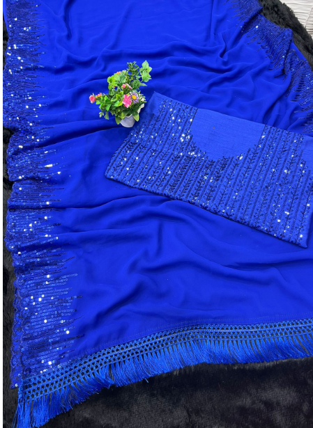 ROYAL BLUE COLOUR FANCY SEQUENCE WORK SAREE