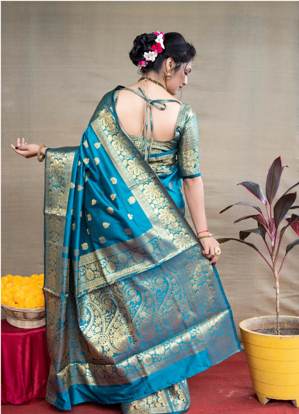 Rama Paithani Silk Saree For Women Saree For Weddings & Party For Women