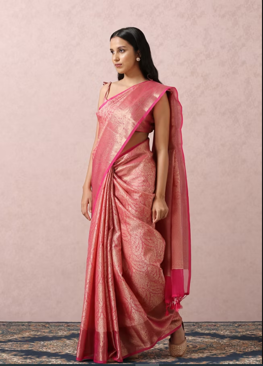 Pink Zari Weaved Saree