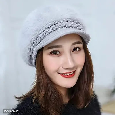 Women Winter Hat Woolen Soft Angora Wool Skull Beanie Cap Stylish