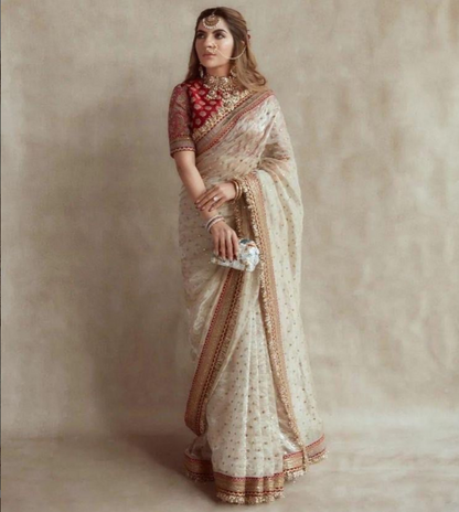 Bridal Wear Organza Sequence Embroidered Work Wedding Saree