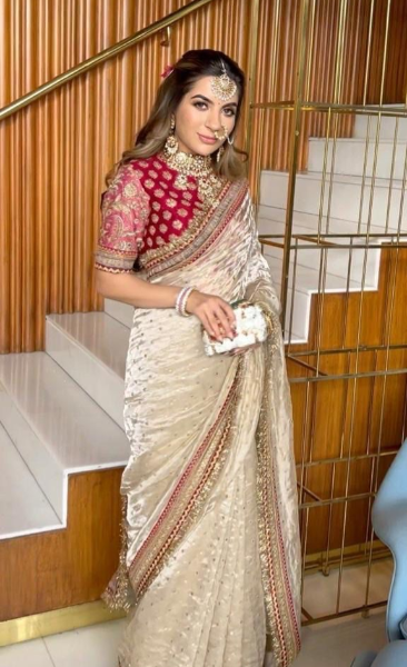 Bridal Wear Organza Sequence Embroidered Work Wedding Saree