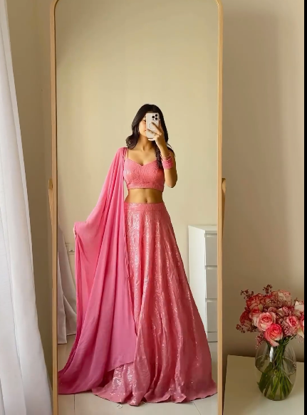 Embroidered Semi-Stitched Lehenga Choli Set with Dupatta