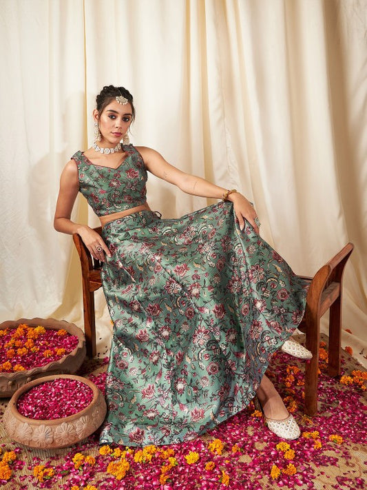 Floral Printed Ready to Wear Lehenga & Crop Top