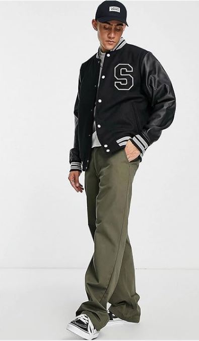 BE SAVAGE Letterman Varsity Jacket with Faux Leather Sleeves