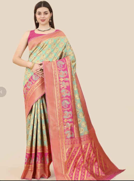 Women's Self Design Multi Colored Saree With Blouse