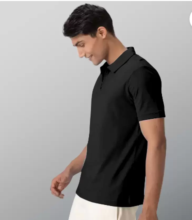 Men Solid Polo Neck Poly Cotton Black T-Shirt