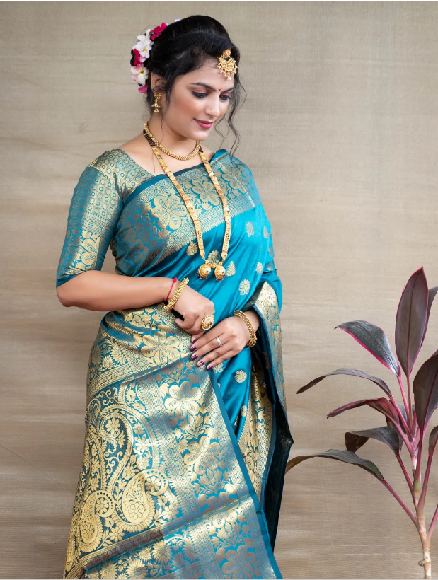 Rama Paithani Silk Saree For Women Saree For Weddings & Party For Women