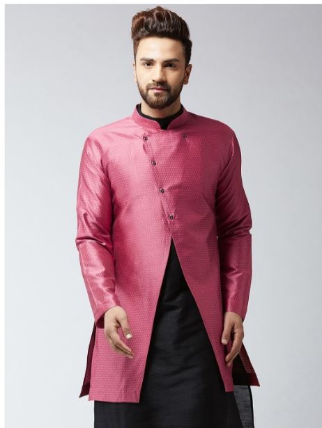 Men Pink Silk Sherani Set Unique Design ork