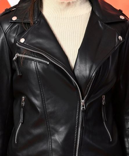 LEATHER RETAIL Textured Full Sleeves Biker Jacket For Women (Black)