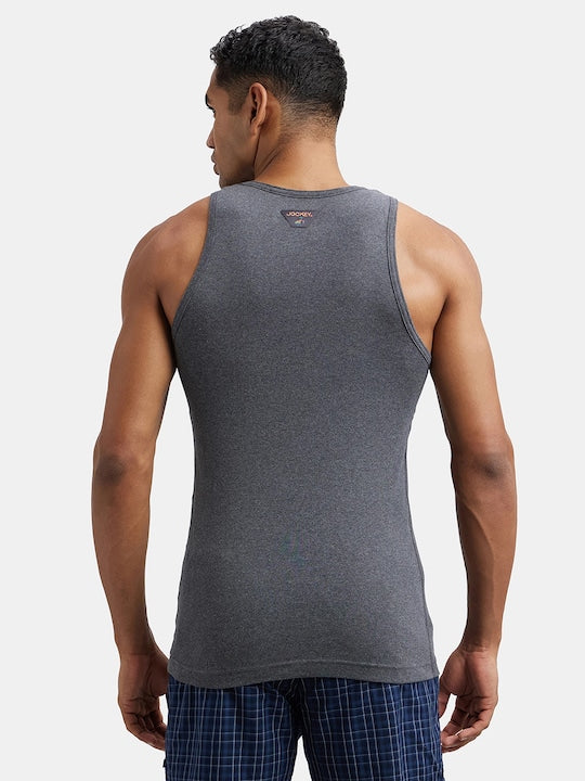 Men Combed Cotton Rib Round Neck Vest with Extended Length for Easy