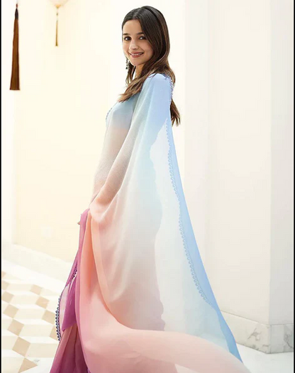 Alia Bhatt Multi Color Soft Georgette Party Wear Saree