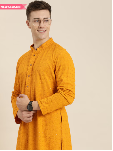 HERE&NOW Men Ethnic Motifs Embroidered Chikankari Kurta