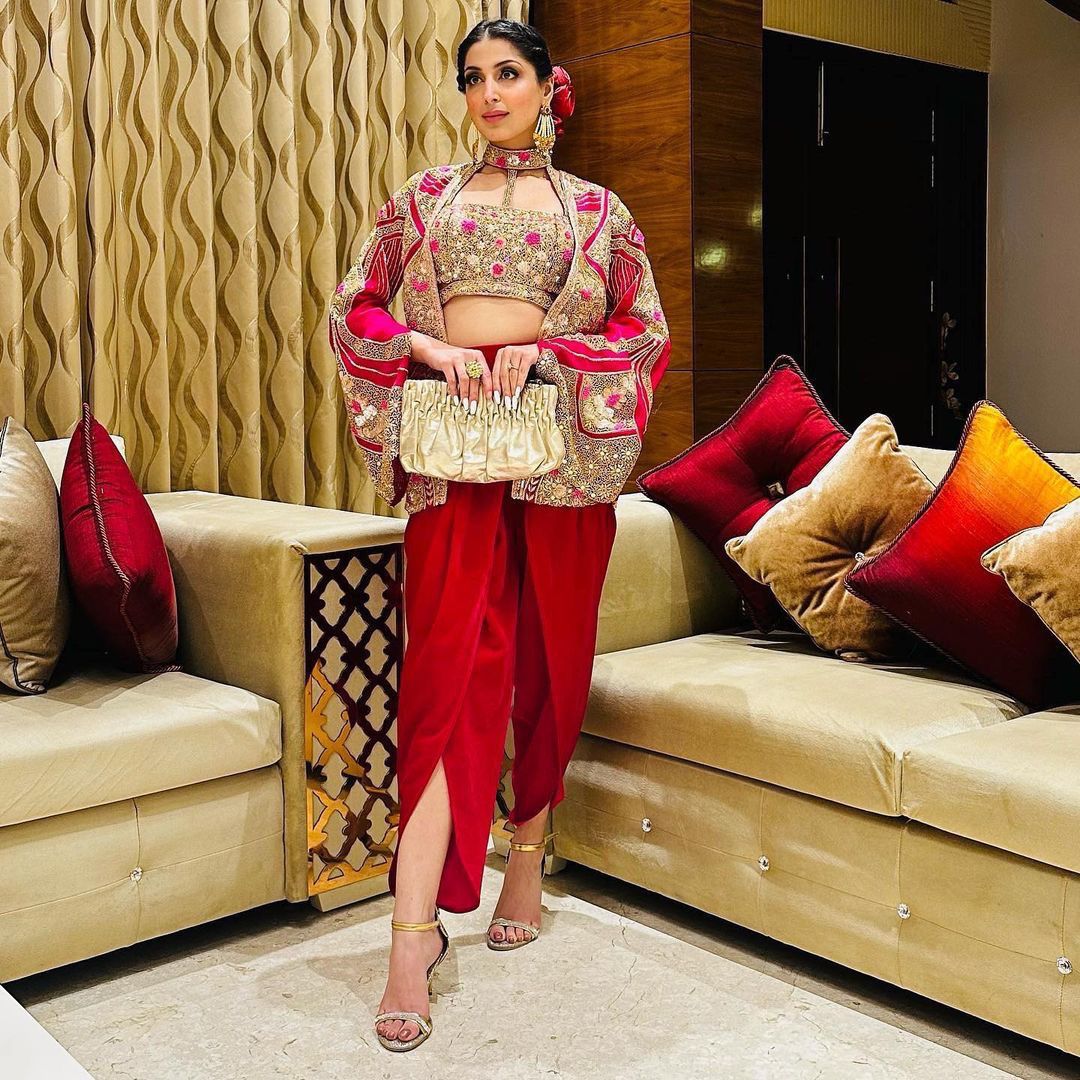 Red Punjabi Patiyala Suit with Koti For Women