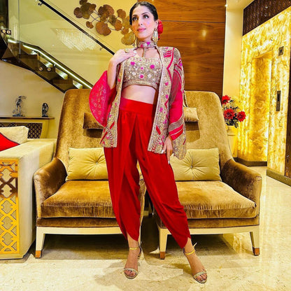 Red Punjabi Patiyala Suit with Koti For Women