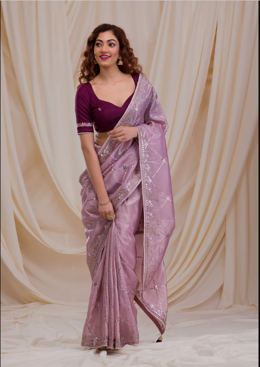 Lavender Gotapatti Organza Saree