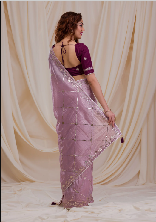 Lavender Gotapatti Organza Saree