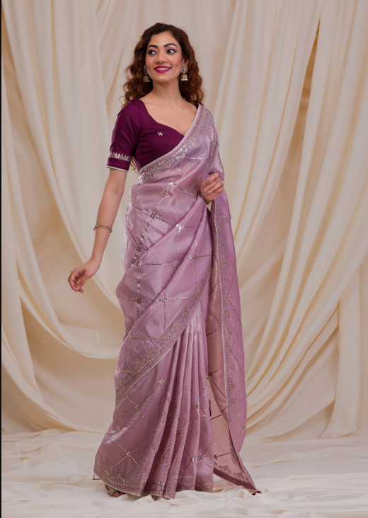 Lavender Gotapatti Organza Saree