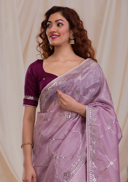 Lavender Gotapatti Organza Saree