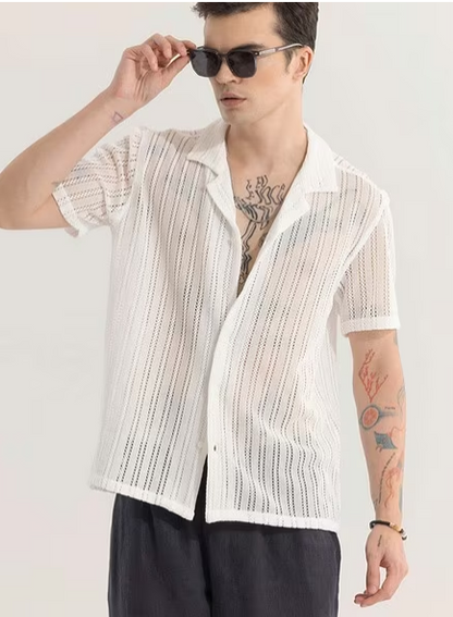 Dotted Hakoba Striped Boxy Fit Shirt